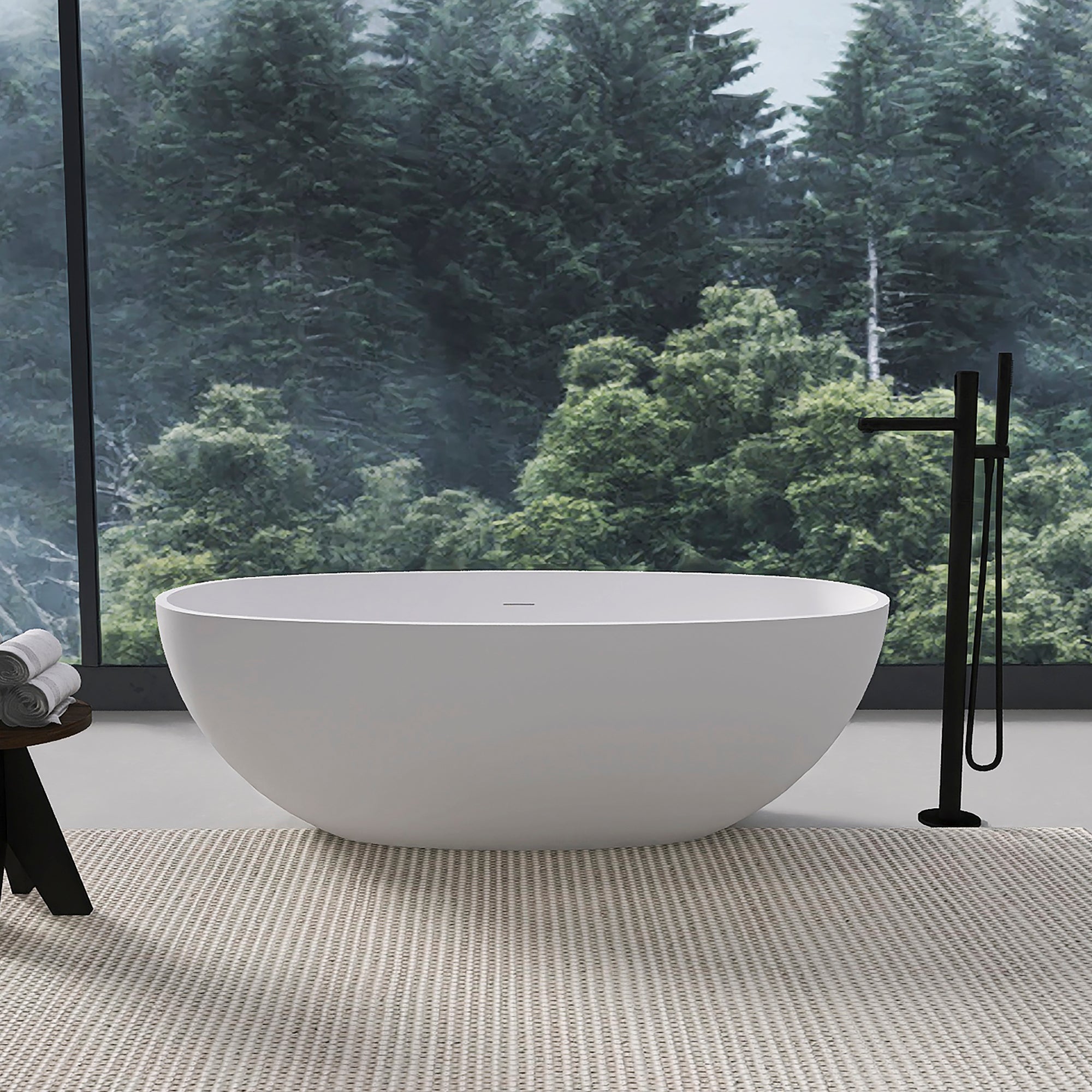 65.2 Inch Freestanding Solid Surface Soaking Bathtub