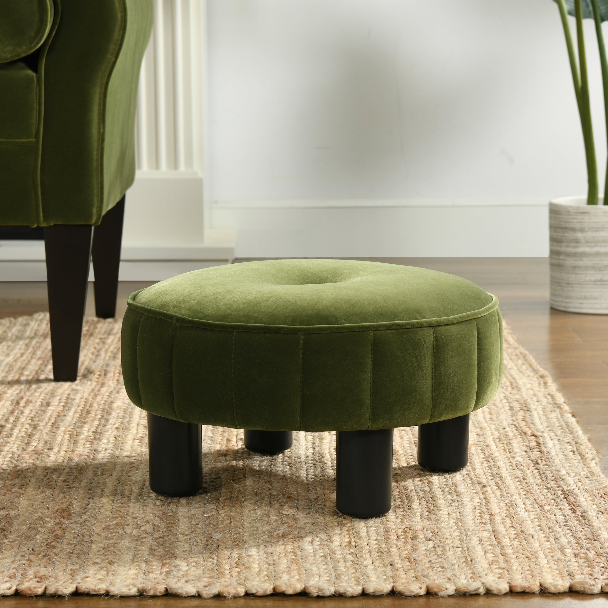 Riley 16" Round Footstool Ottoman, Olive