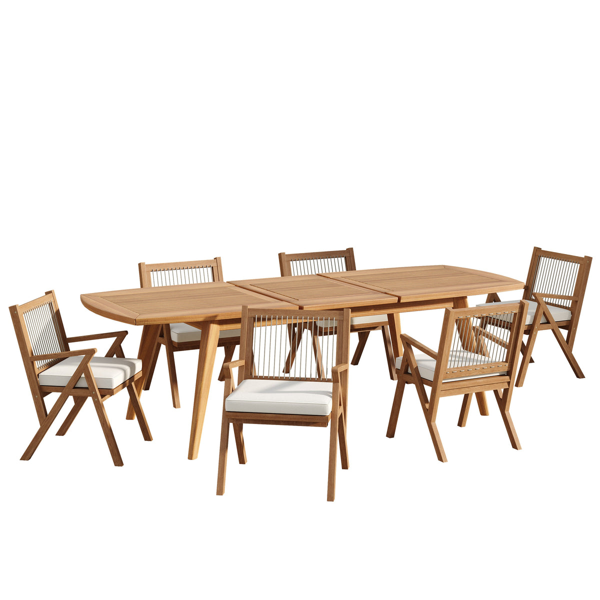 7 Piece Expandable Outdoor Dining Set with Acacia Wood Table and Rope Back Chairs