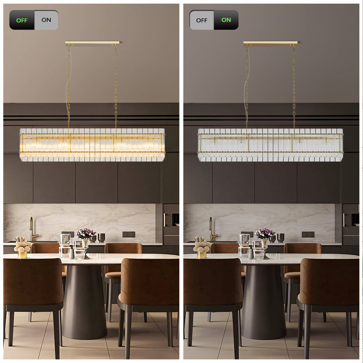 Modern Rectangular Crystal Glass Chandelier