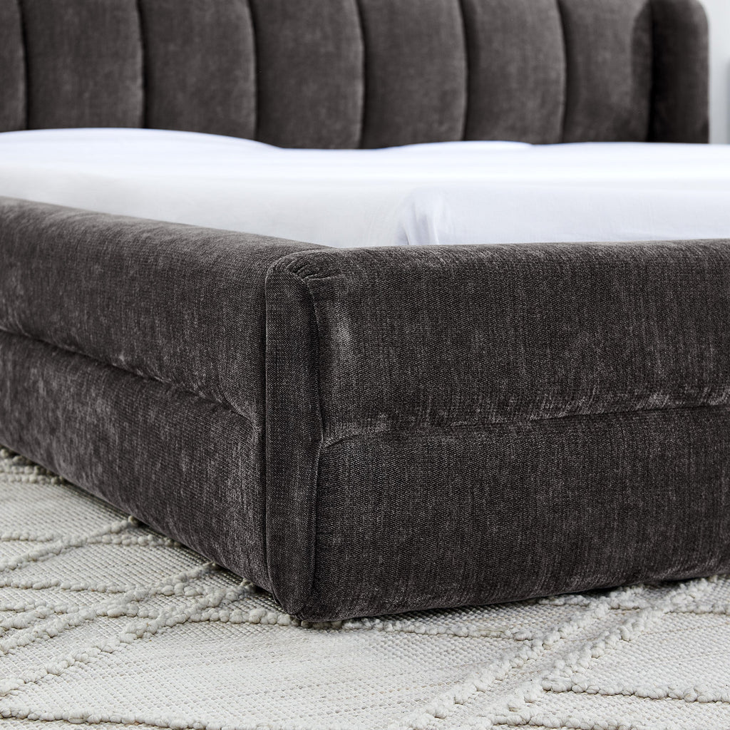 Queen Size Upholstered Bed Frame with Thick Fabric - Dark Grey