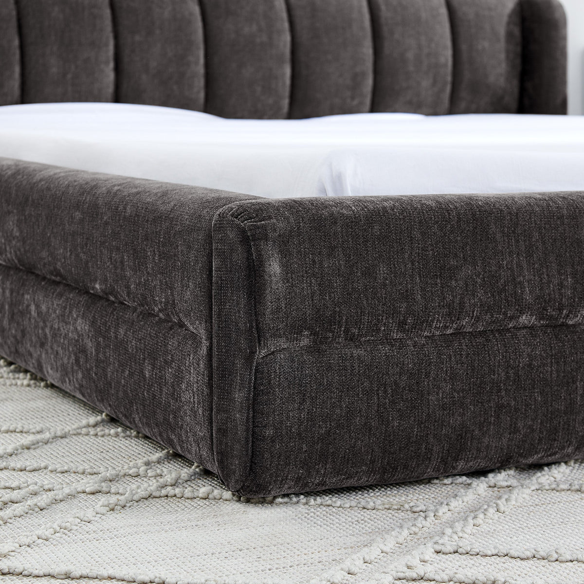Queen Size Upholstered Bed Frame with Thick Fabric - Dark Grey