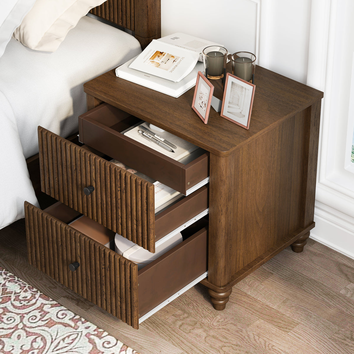 Fluted Nightstand 2-Piece Set