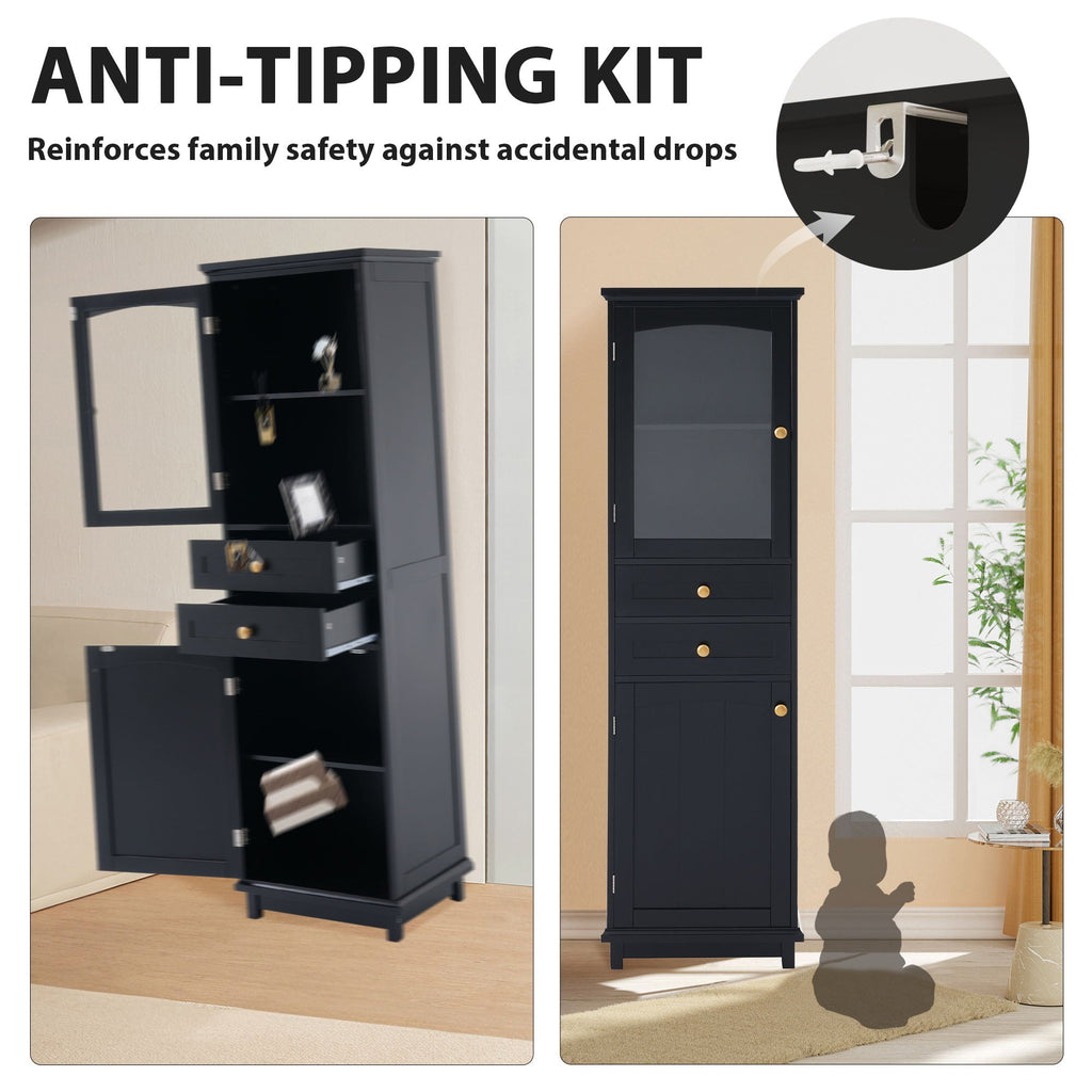 63" Tall Bathroom Storage Cabinet with Glass Doors