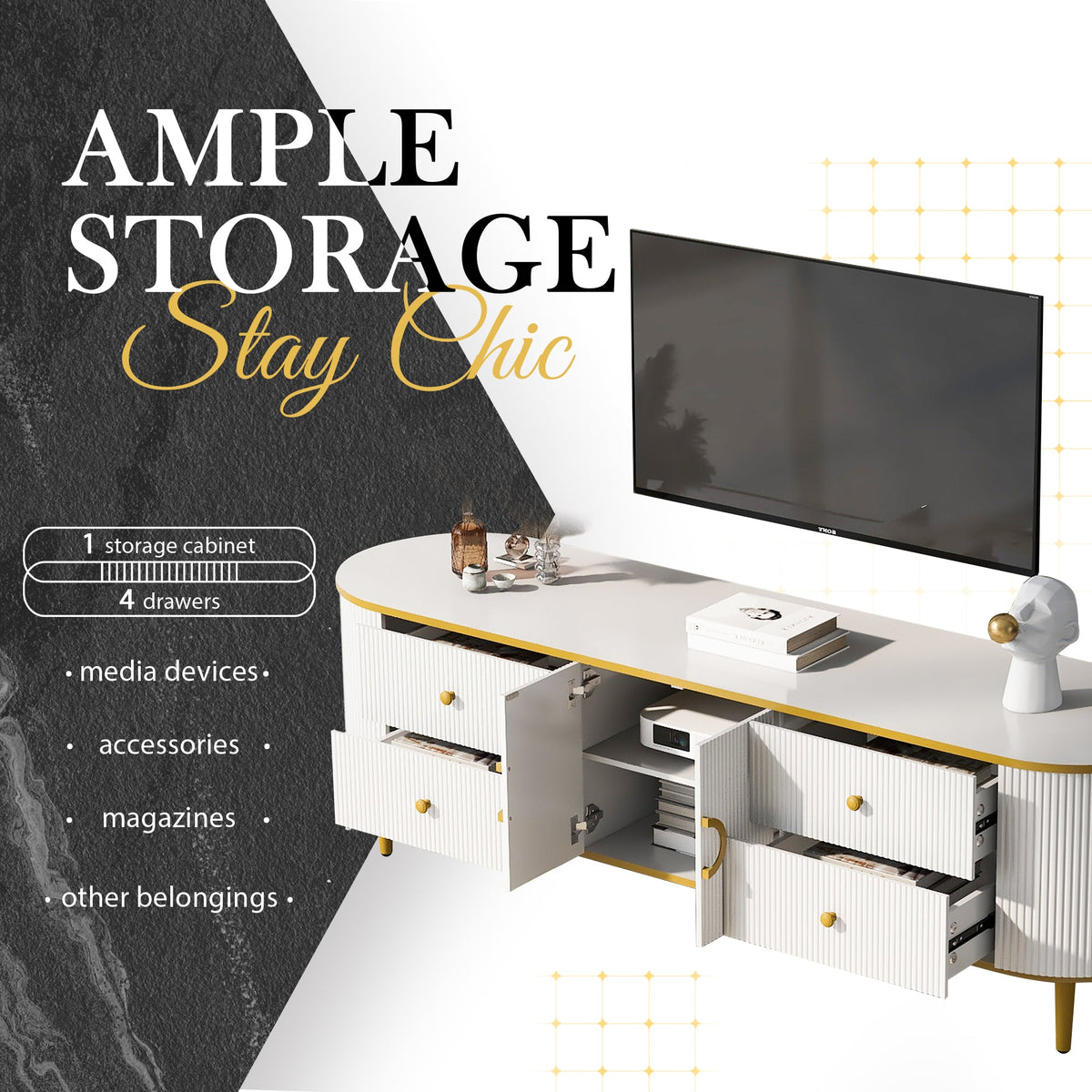 Vibe Haus Modern TV Stand for TVs Up to 80 Inches