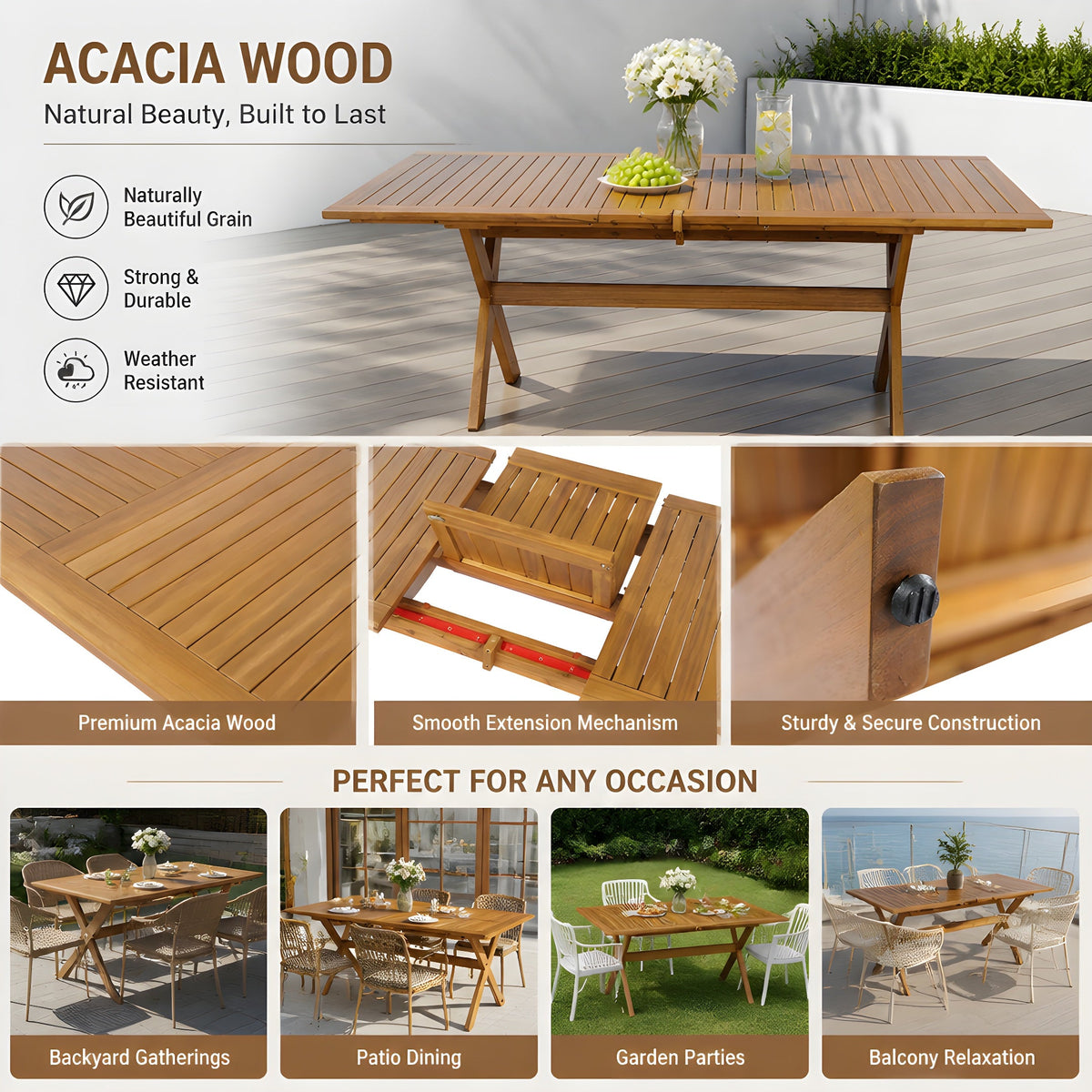 Acacia Wood Outdoor Dining Table