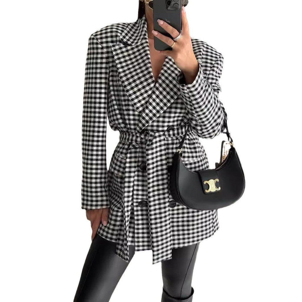 AutumnWinter Houndstooth Elegant Slim-Fit Blazer