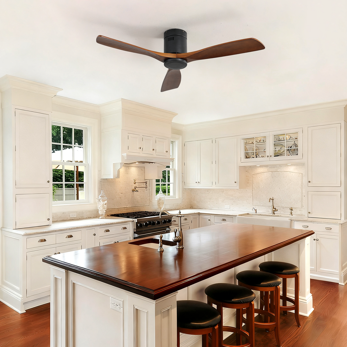 52 Inch Indoor Wooden Ceiling Fan With 3 Solid Wood Blades