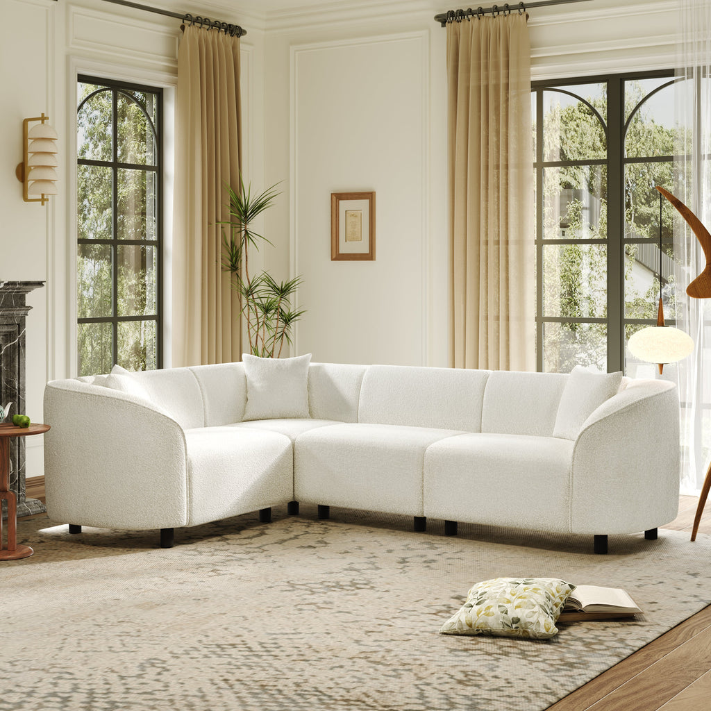 104" L-Shaped Curved Contemporary Sectional Sofa in Beige