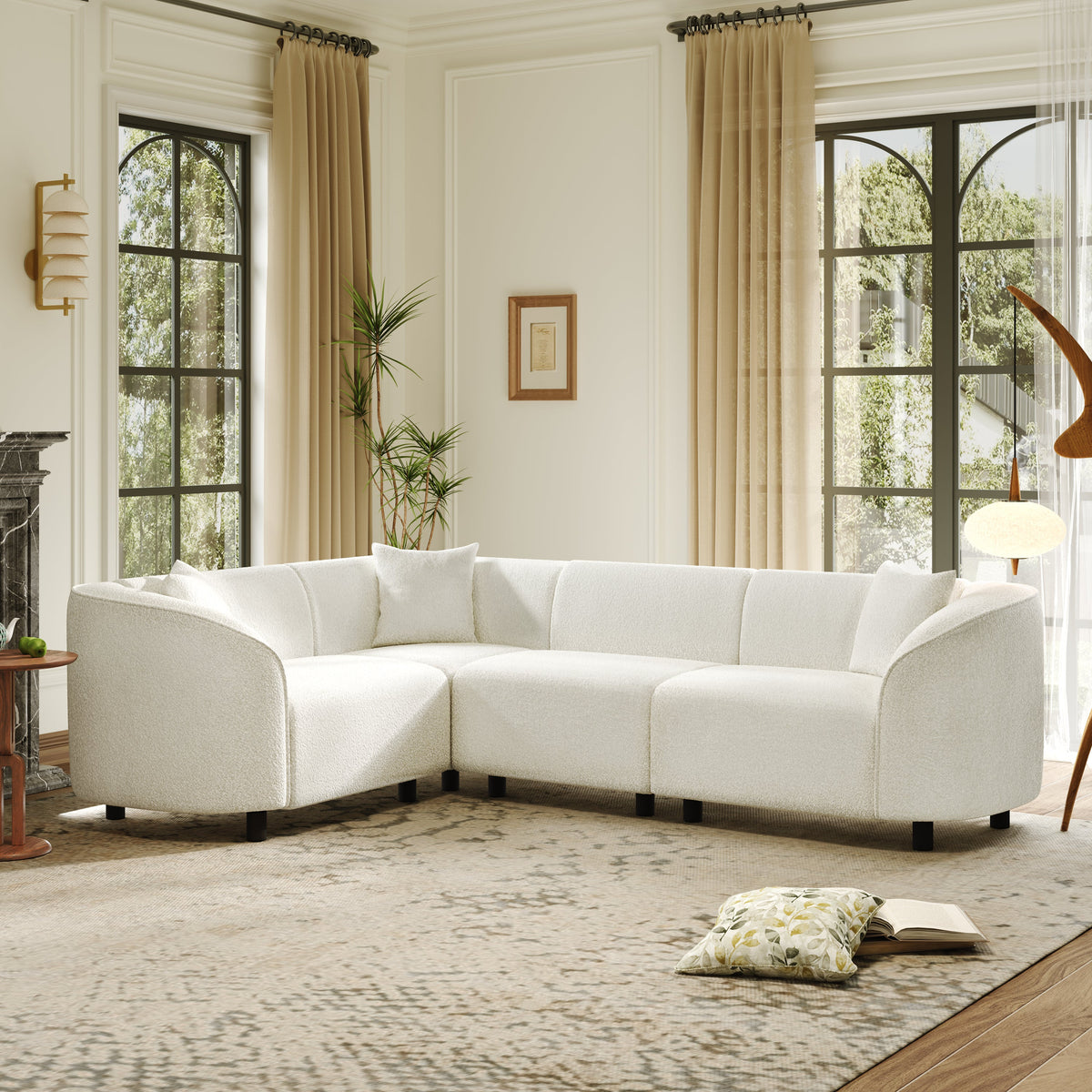104" L-Shaped Curved Contemporary Sectional Sofa in Beige