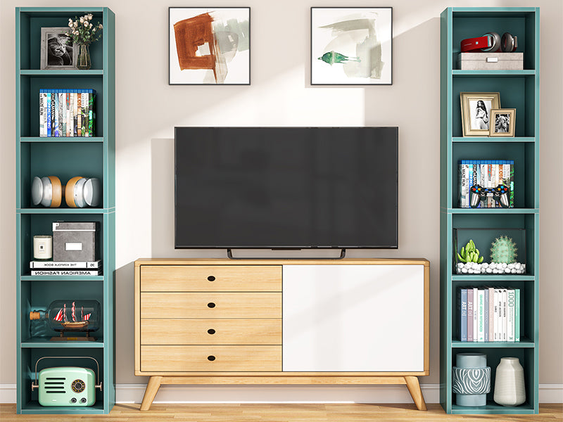 70.9" Blue 6-Tier Narrow Corner Cube Bookcase