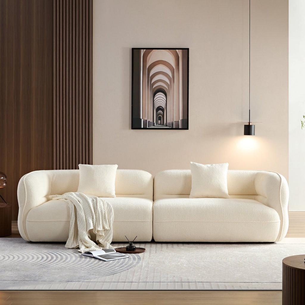 White Sectional Sofa, Durable Fabric, Solid Wood Frame