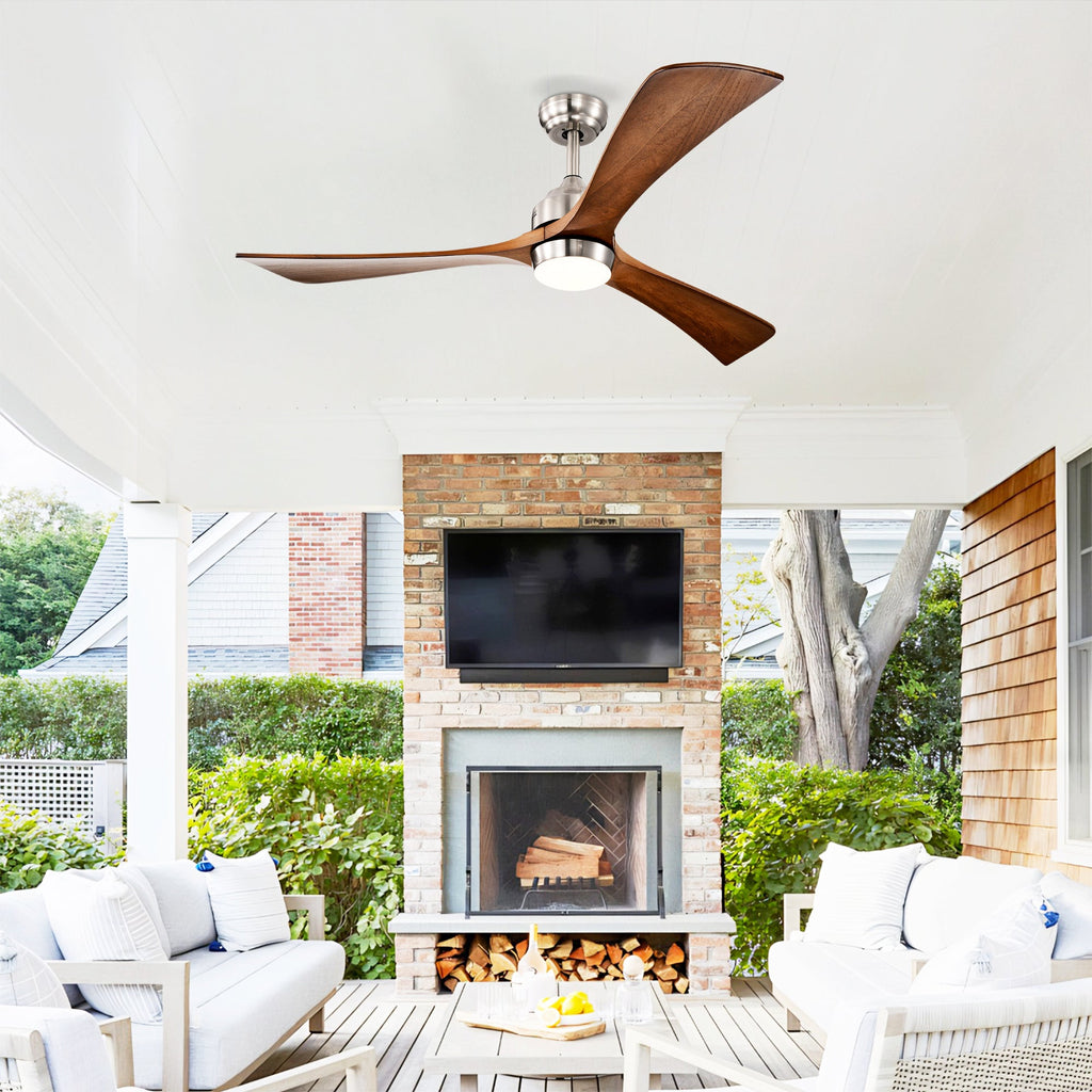 52" Solid Wood Blades Ceiling Fan with Lights & Remote Control