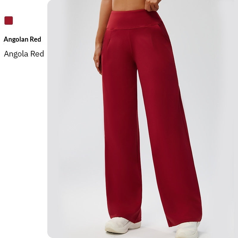 Tummy-control Bare-feel High-waist Yoga Pants Outdoor Straight-leg Trousers