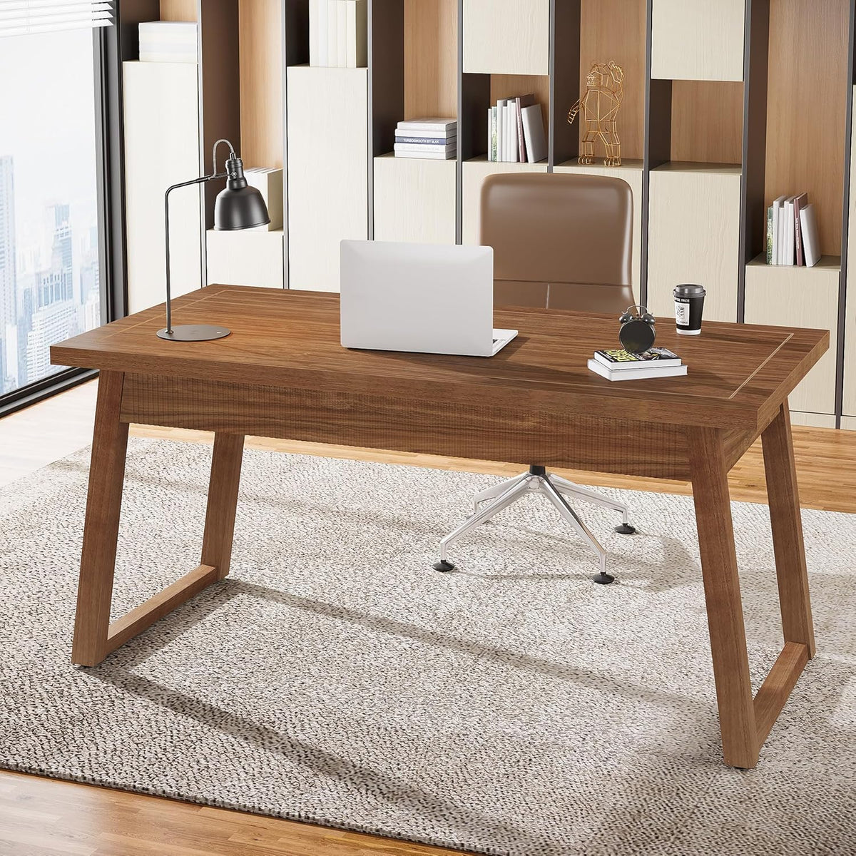 55” Mid-Century Modern Executive Desk with Drawer