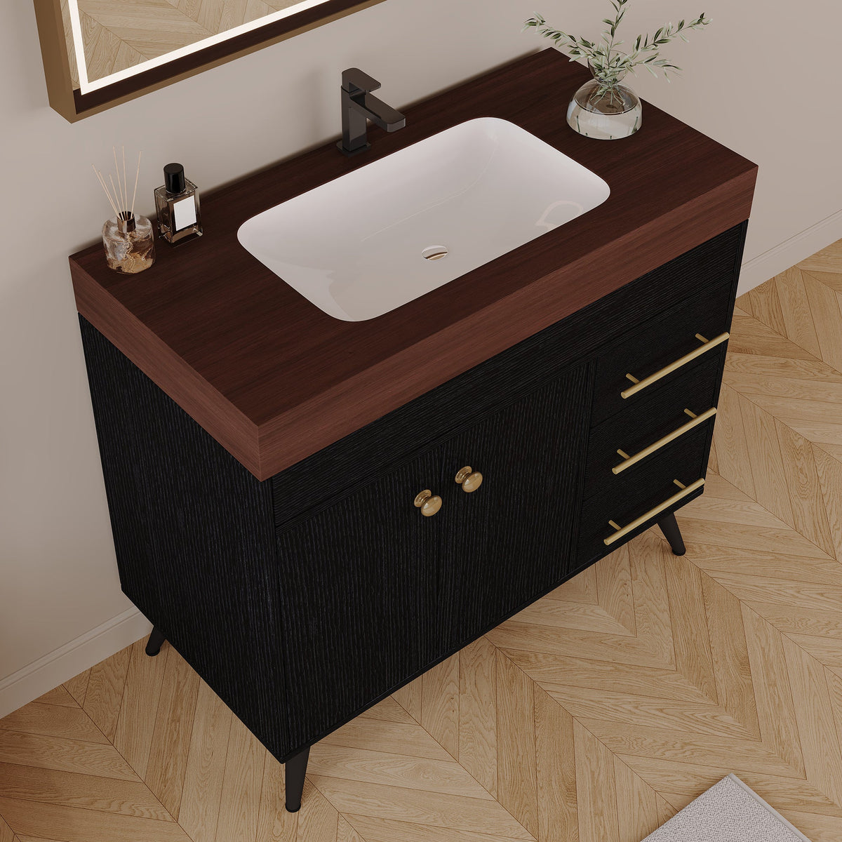 36" Freestanding Bathroom Vanity with Ceramic Sink and Faux Marble Top