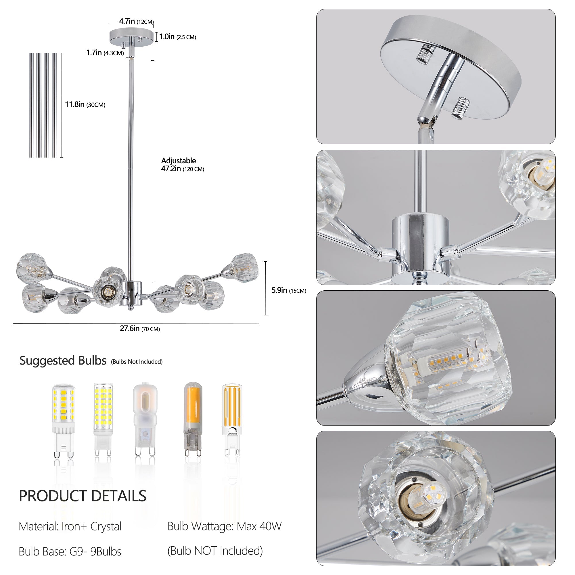 28" Modern Crystal Chandeliers with 9 Lights