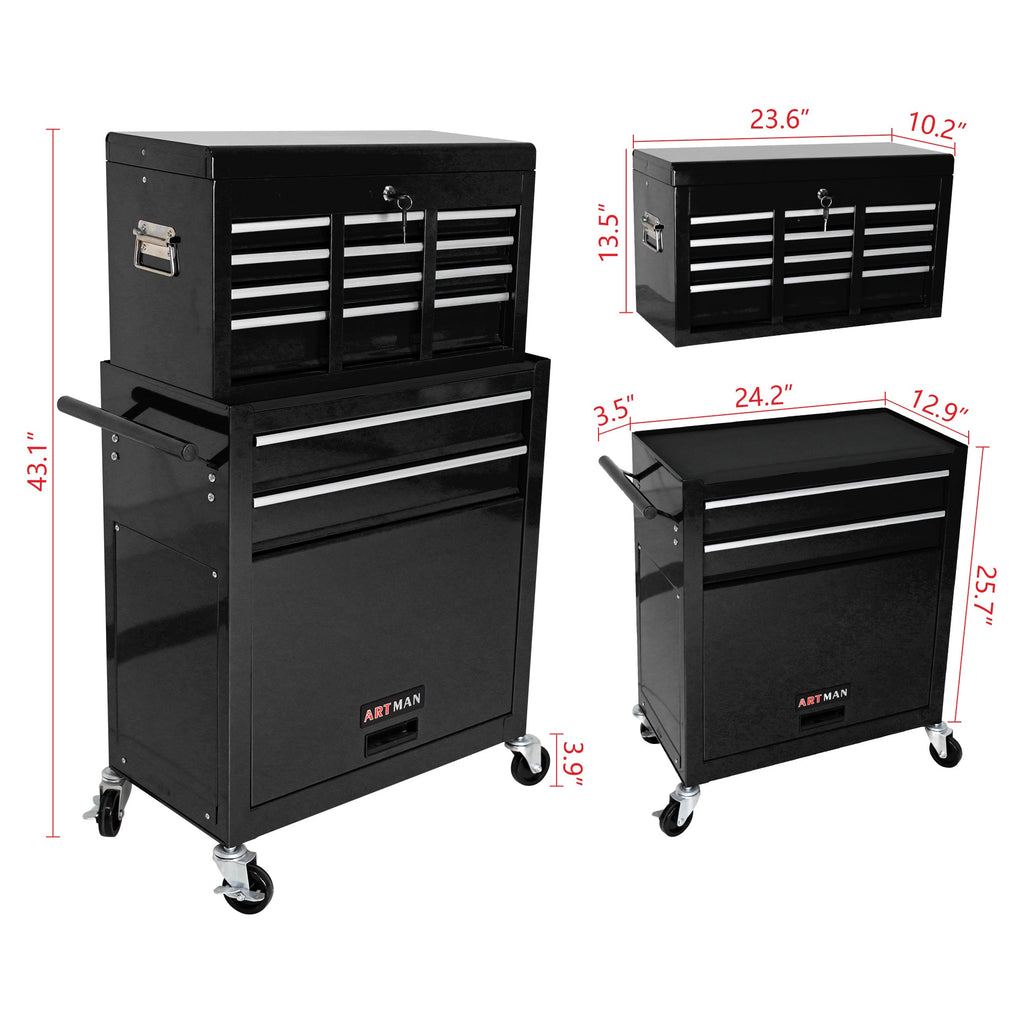 High Capacity Rolling Tool Chest with Wheels and Drawers, 8-Drawer Tool Storage Cabinet--BLACK