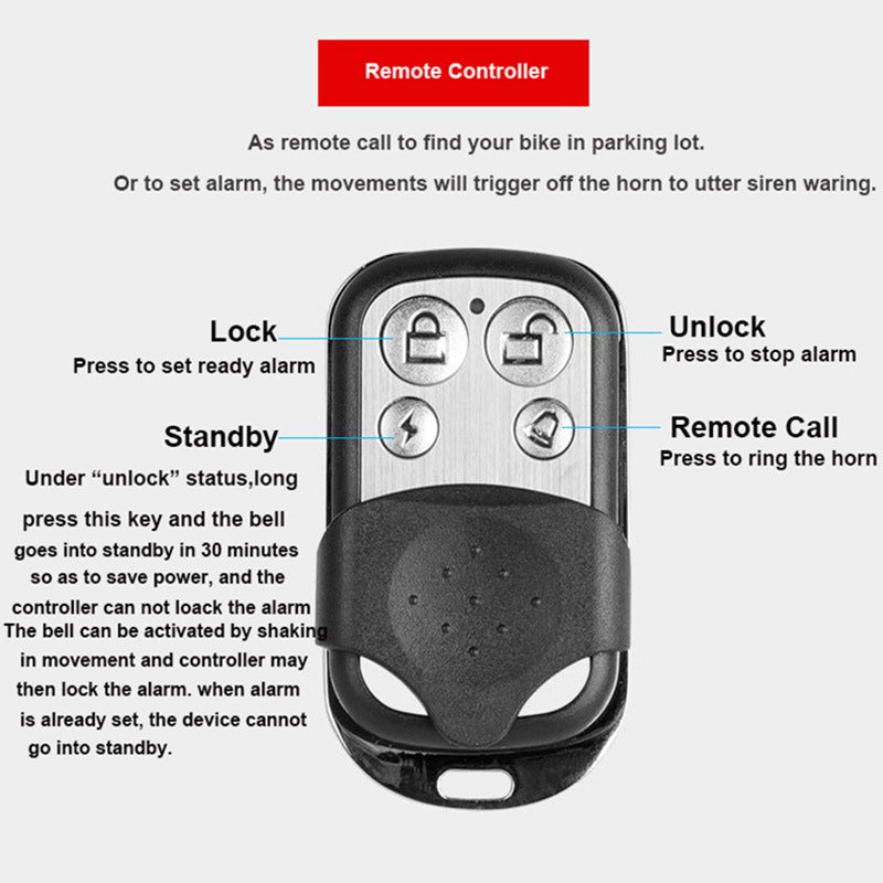 Mountain Bike Bell Wireless Electronic Horn Remote-Control Anti-Theft Alarm
