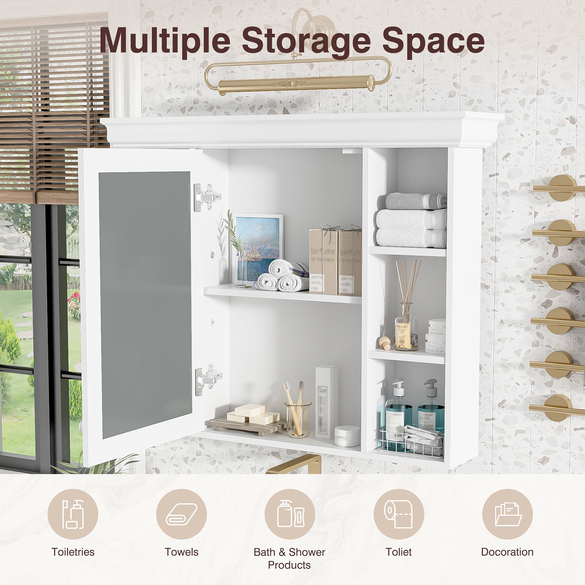 35" x 28" White Wall Mounted Bathroom Storage Cabinet