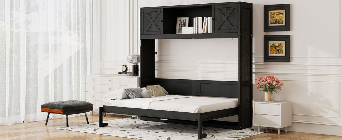 Full Size Murphy Bed with Storage Cabinets