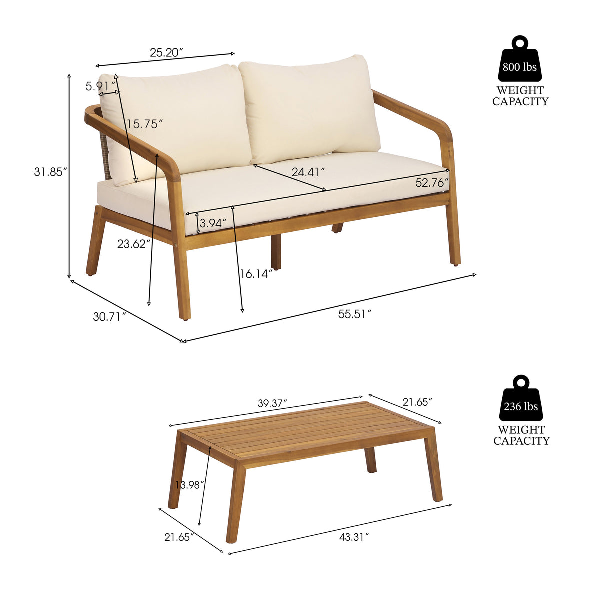 2-Piece Outdoor Loveseat & Coffee Table Set