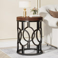 20" Round Industrial Side Table with Metal Openwork Frame