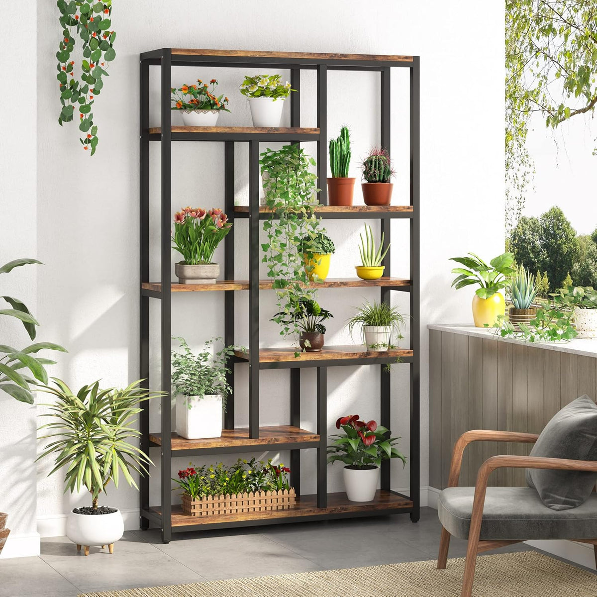 78.7" Extra Tall 7-Tier Industrial Vintage Rustic Bookcase