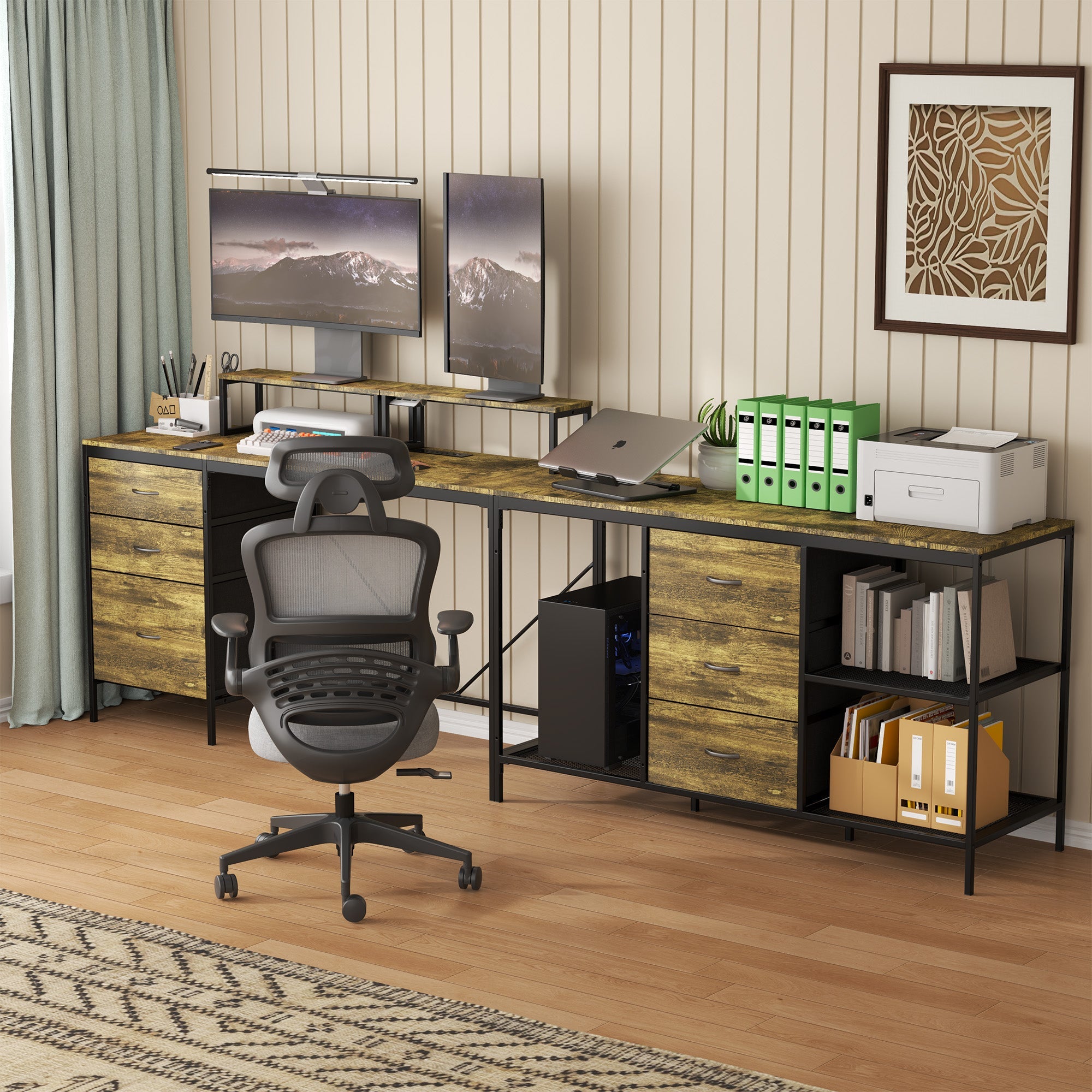 114" L-Shaped Desk with Power Hub, Industrial Design