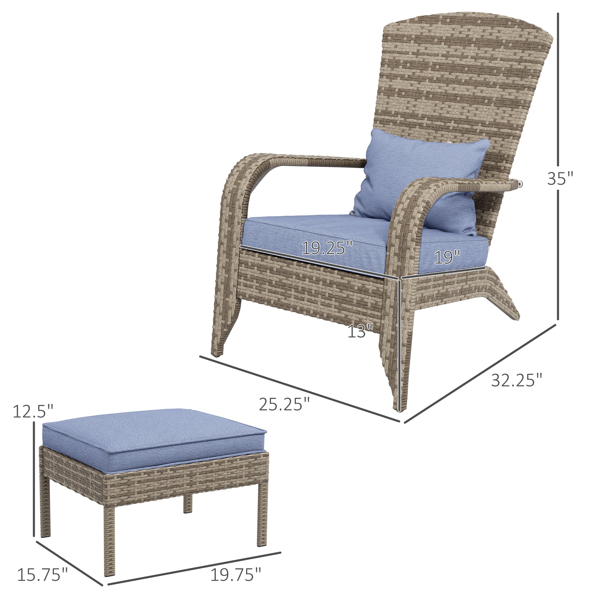 Outsunny Patio Wicker Adirondack Chair with Ottoman