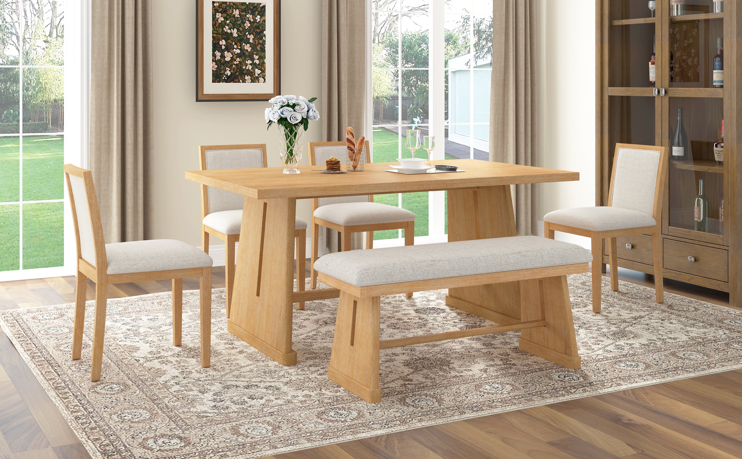 TREXM 6-Piece Rustic Farmhouse Dining Table Set
