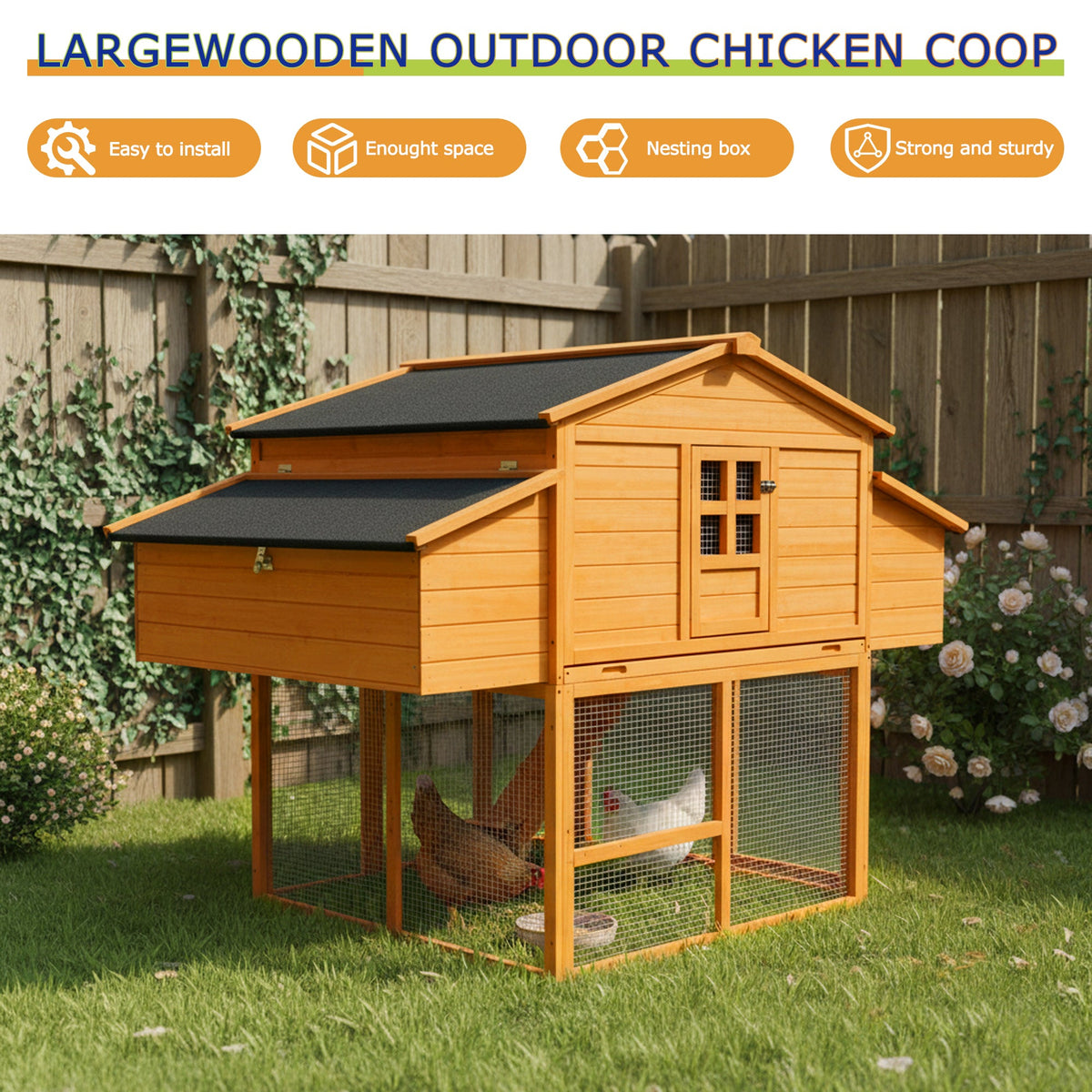 Chicken House for Outdoor with Two Nesting Box