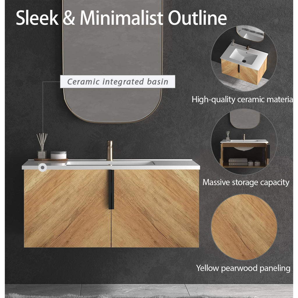 36 Inch Wall-Mounted Bathroom Vanity with 3D Fluted Panel