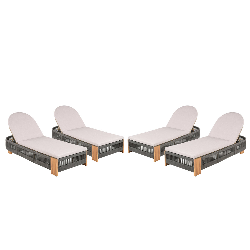 Outdoor Acacia Wood Patio Adjustable Lounge Chair Set of 4