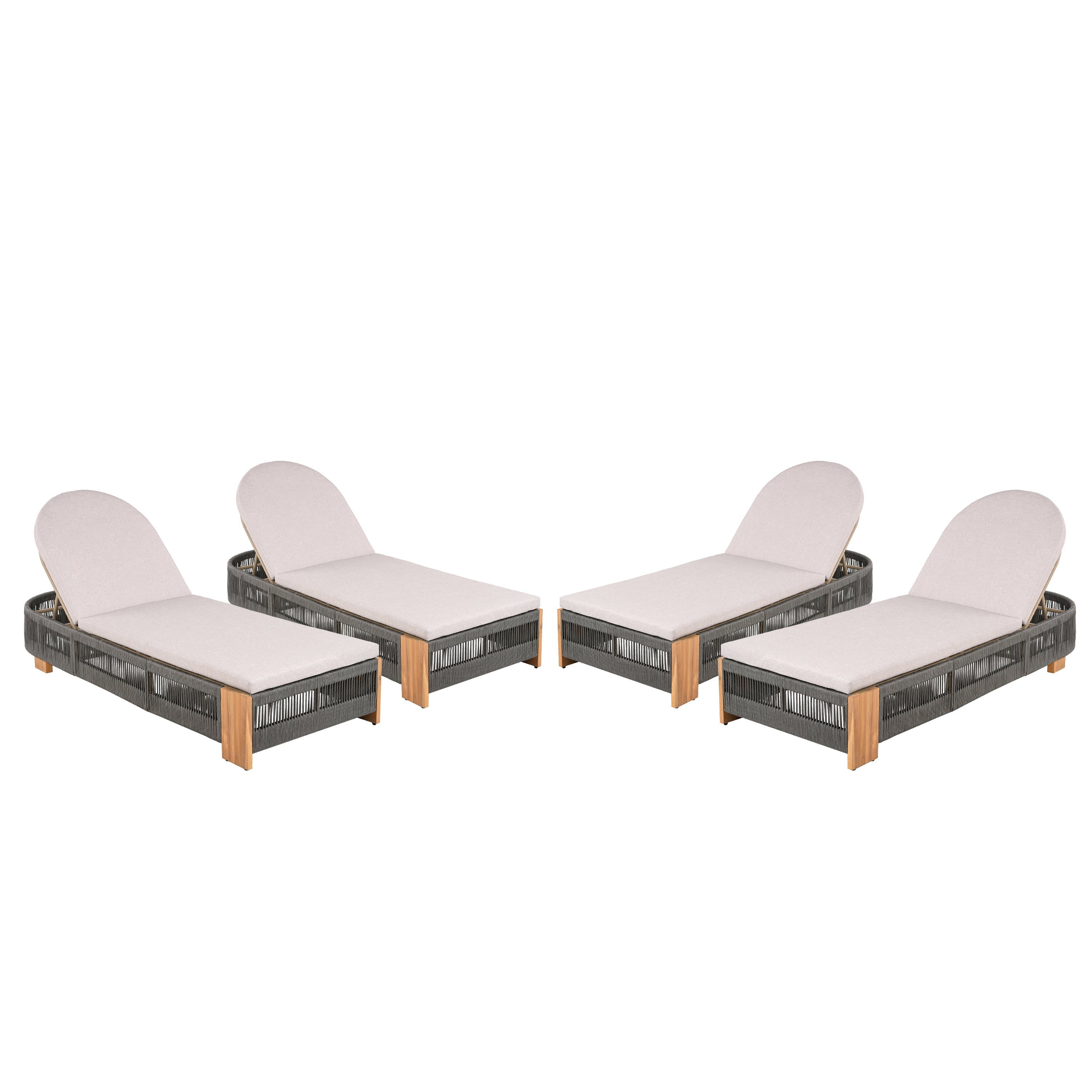 Outdoor Acacia Wood Patio Adjustable Lounge Chair Set of 4