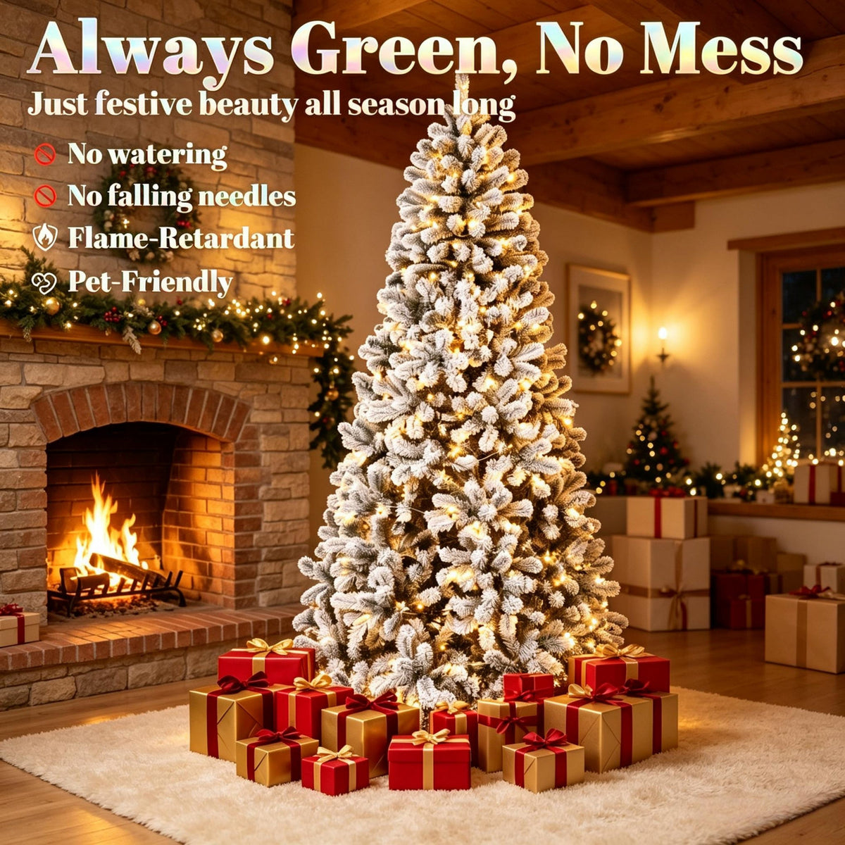 6 ft Pre-Lit Snow-Flocked Northern Pine Artificial Christmas Tree