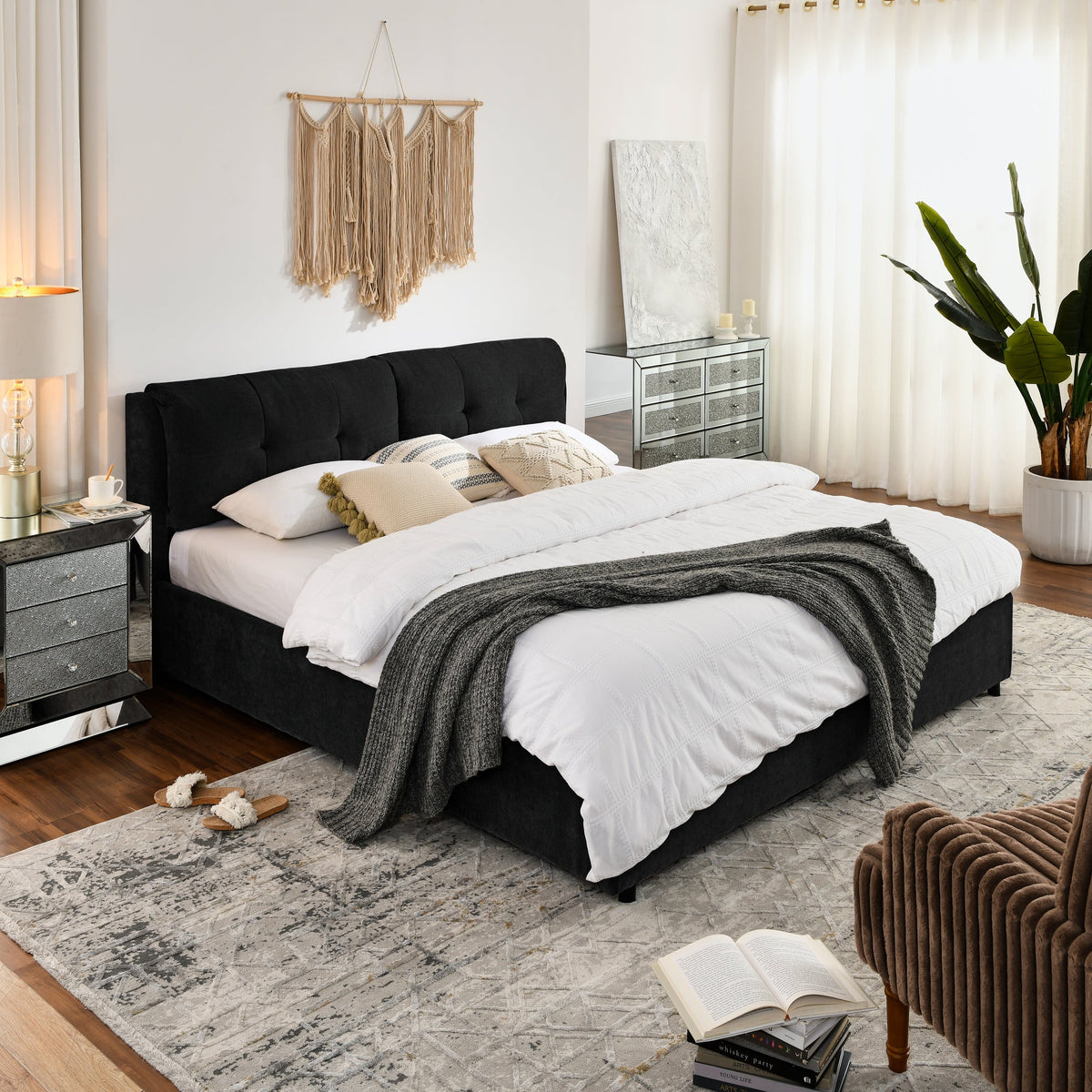 King Size Storage Upholstered Hydraulic Platform Bed