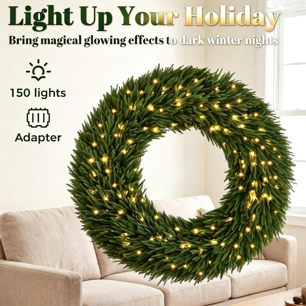 48 Inch Artificial Norfolk Pine Christmas Wreath, Pre-Lit with LED Lights