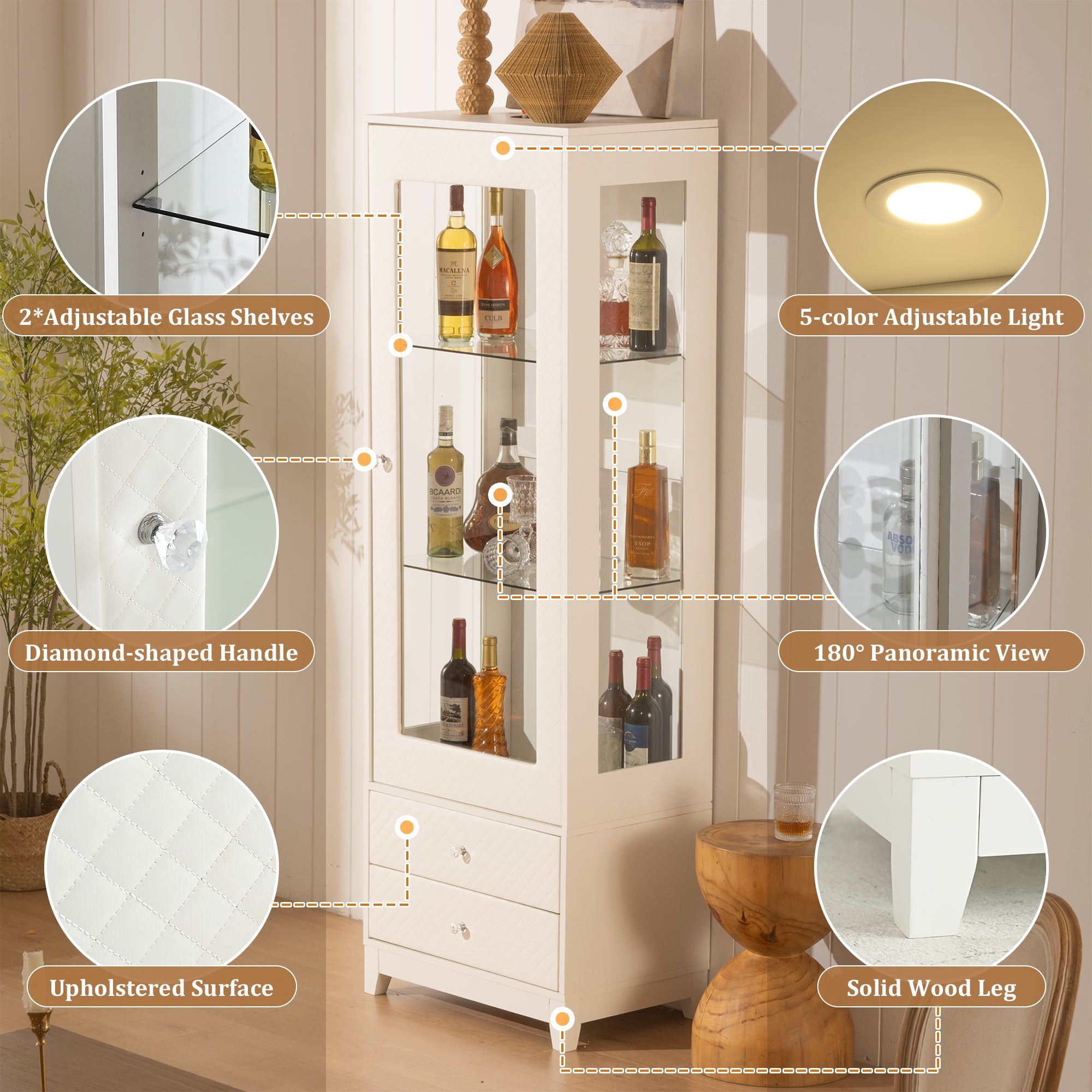 71'' Freestanding Upholstered Display Cabinet