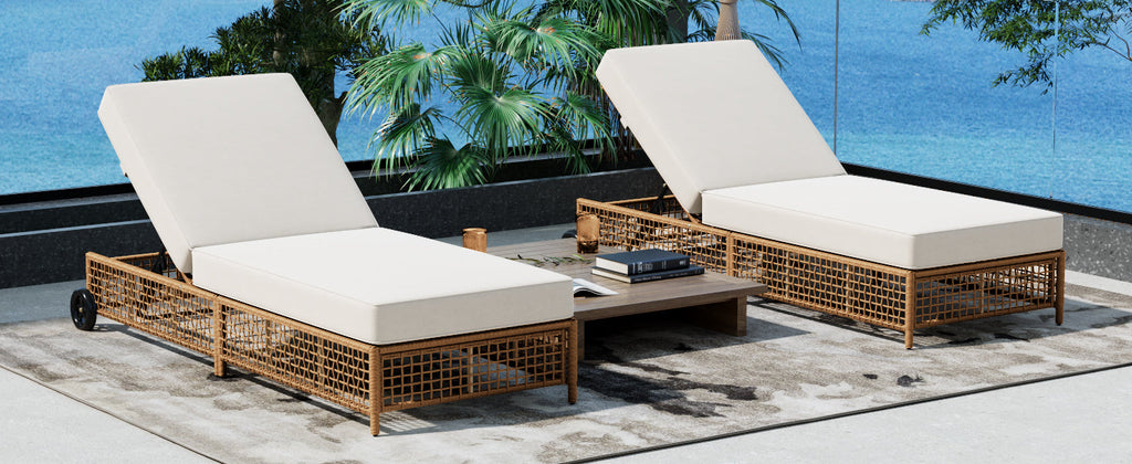 TREXM Outdoor Lounge Chair with Cushion and Wheels