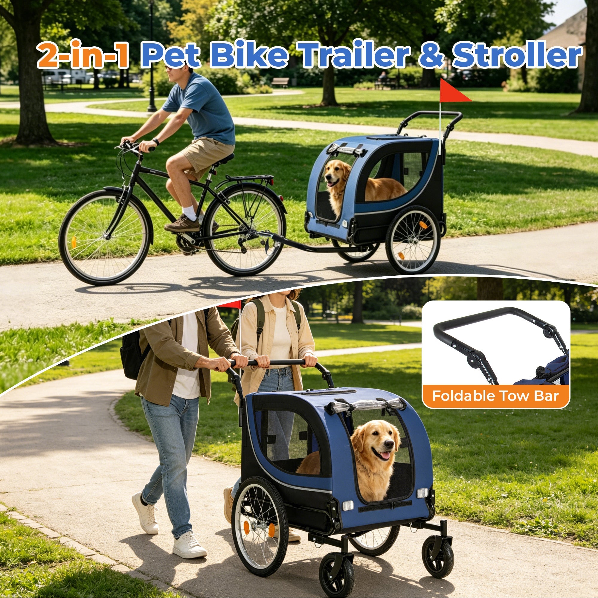 2-in-1 Bike Trailer & Pet Stroller for Dogs up to 100lbs