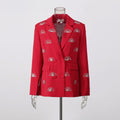 Rhinestone Fan Motif Double Breasted Notched Lapel Tailored Blazer Jacket