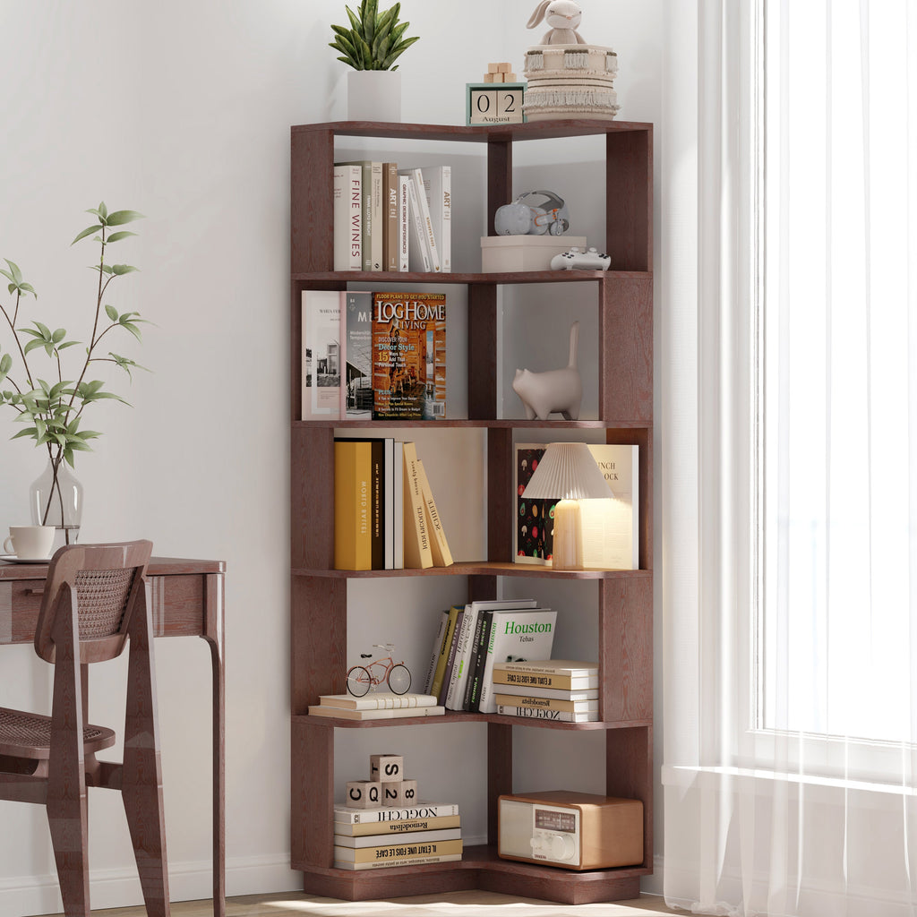 6 Tier Freestanding L-Shaped Corner Bookshelf