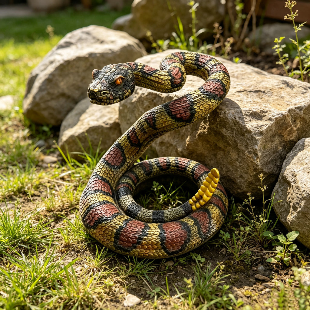 10" Snake Statue - Western Diamondback Rattlesnake Figurine