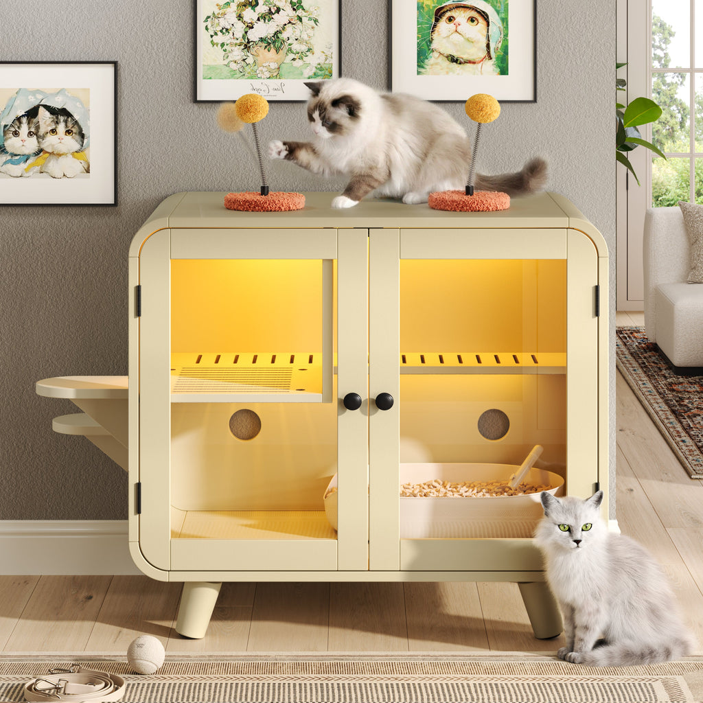 Cat Hidden Litter Box Enclosure with RGB LED Light