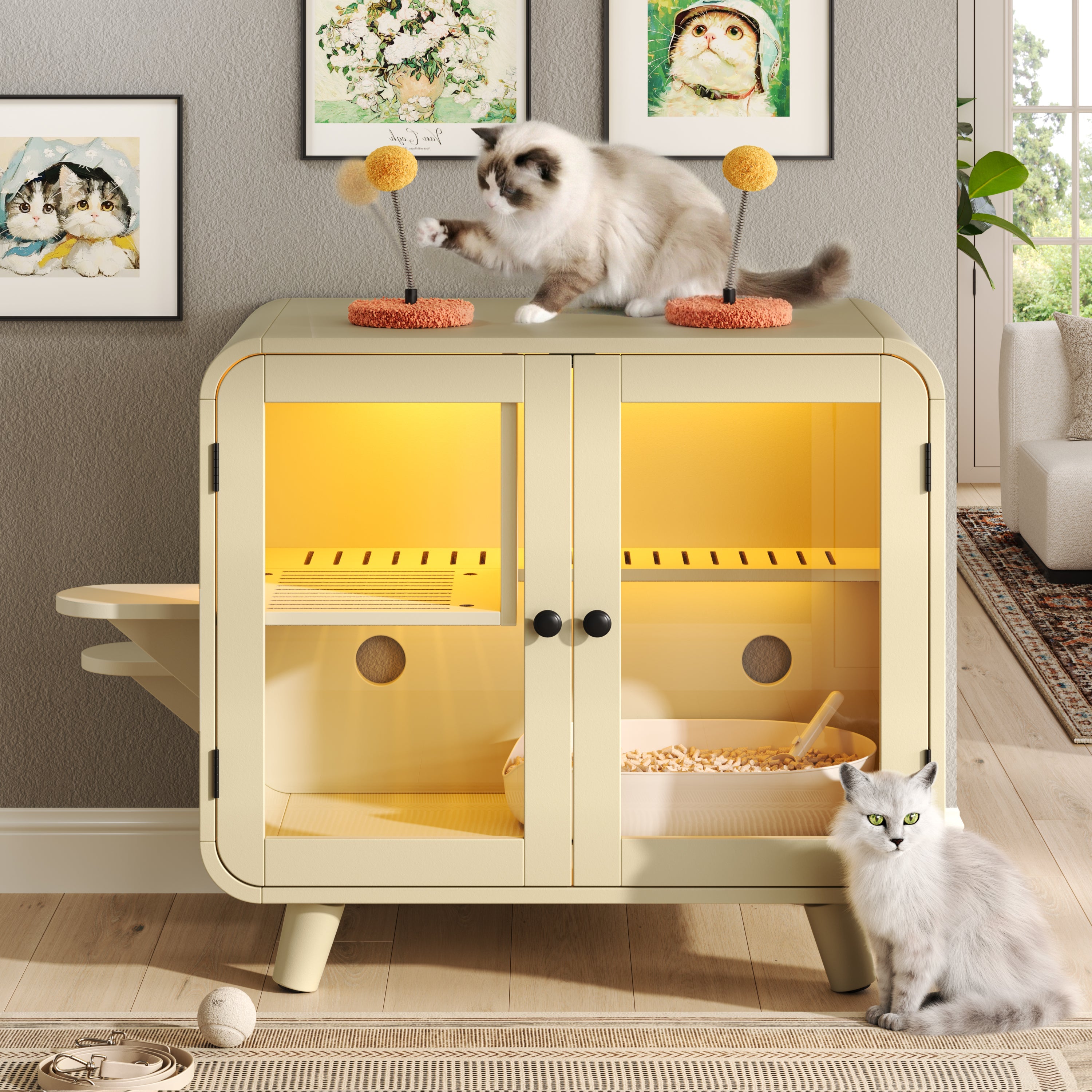 Cat Hidden Litter Box Enclosure with RGB LED Light