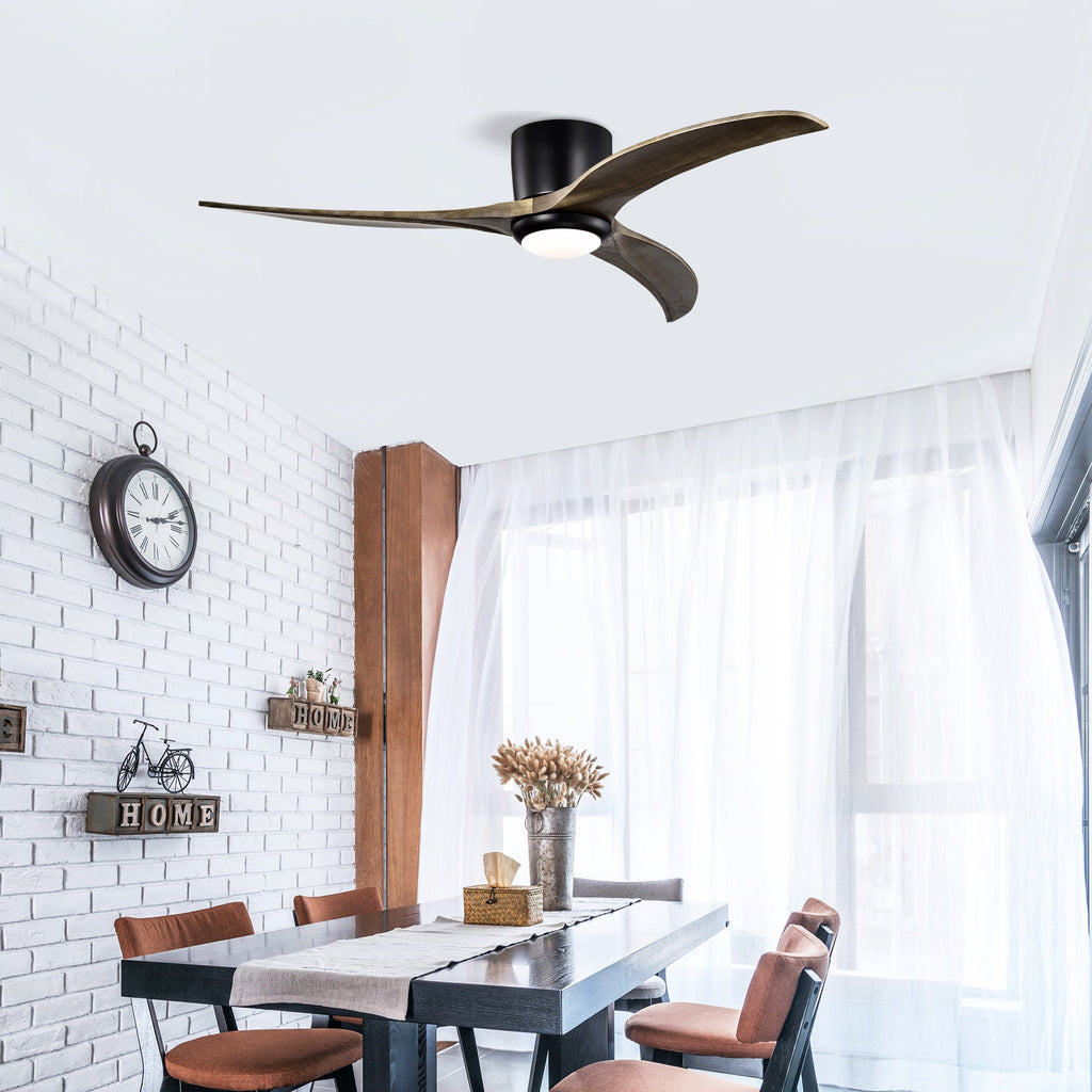 52" Flush Mount Solid Wood Blades Ceiling Fan with Lights