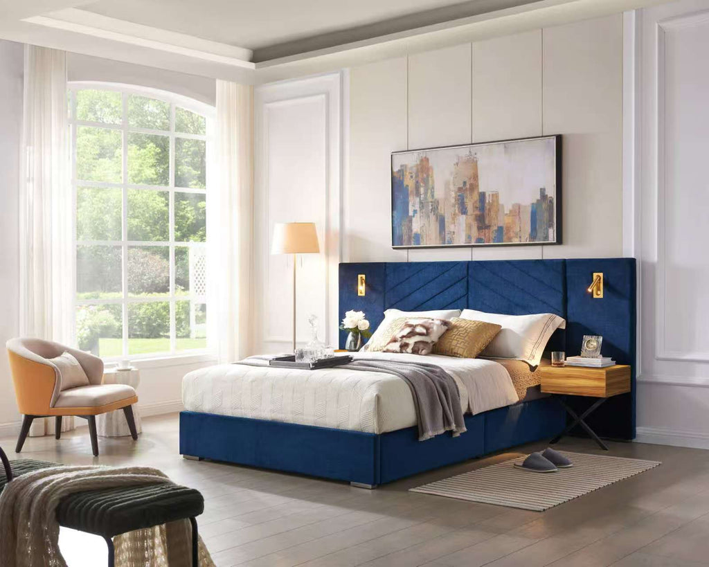 King Size Velvet Bed Frame with Vertical Channel Tufted Wingback Headboard