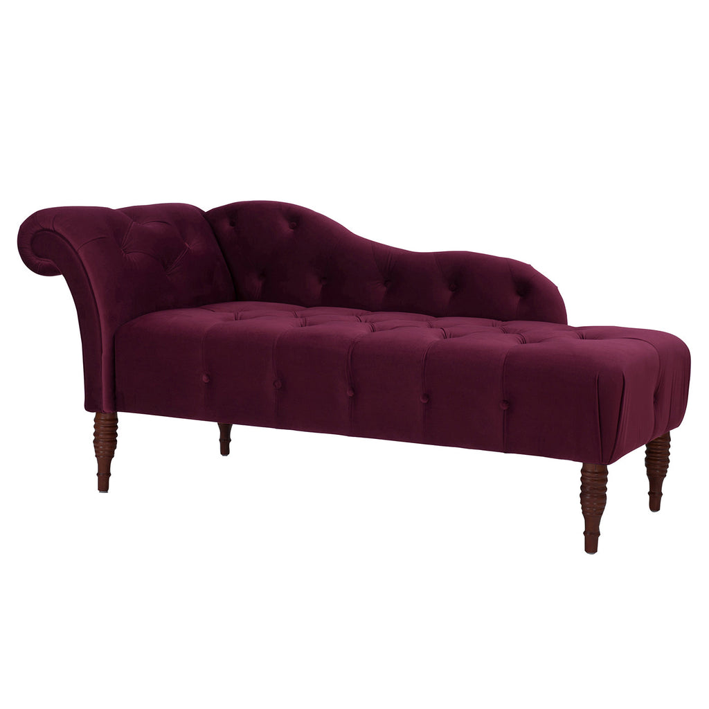 Samuel Tufted Roll Arm Chaise Lounge in Burgundy Velvet