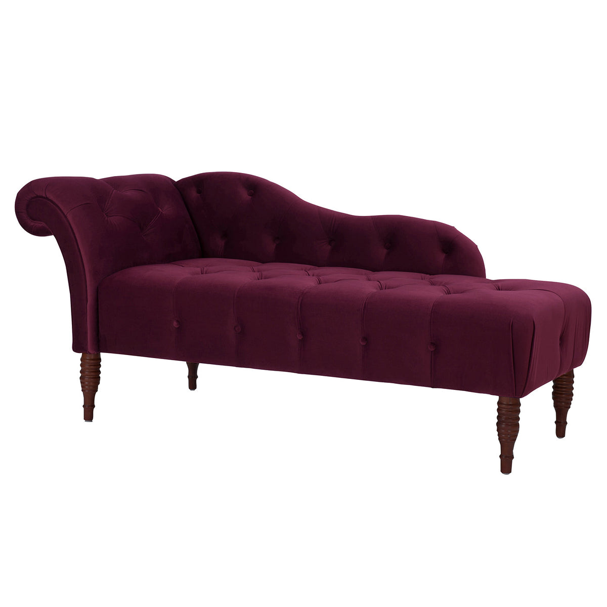 Samuel Tufted Roll Arm Chaise Lounge in Burgundy Velvet